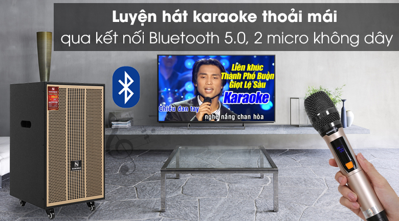 Loa kéo Karaoke Nanomax S-900 420W - Luyện hát karaoke thoải mái qua kết nối Bluetooth 5.0, 2 micro không dây tặng kèm