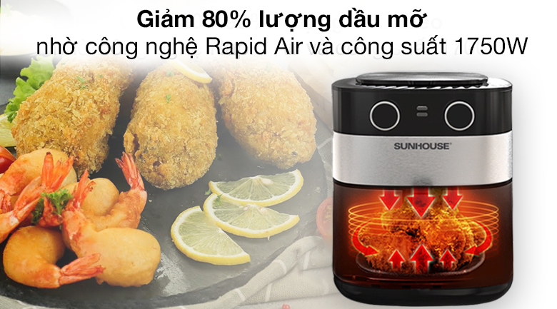 Nồi chiên không dầu Sunhouse SHD4026 6 lít - Công suất và công nghệ