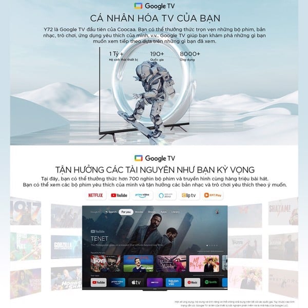 Hàng ngàn nội dung giải trí hấp dẫn có mặt trên tivi Coocaa 50Y72 sử dụng Google TV