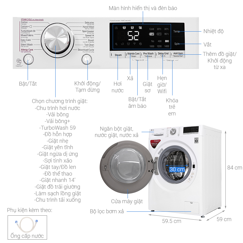 Máy giặt LG Inverter 10.5 kg FV1450S3W2