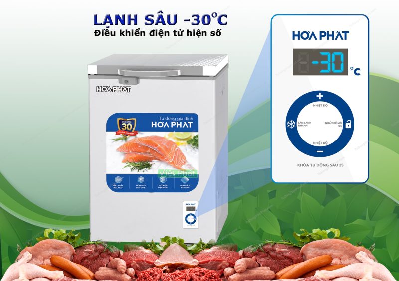 Tủ đông Hòa Phát HPF AD6107.T1 mặt kính 1 ngăn 1 cánh 107 lít