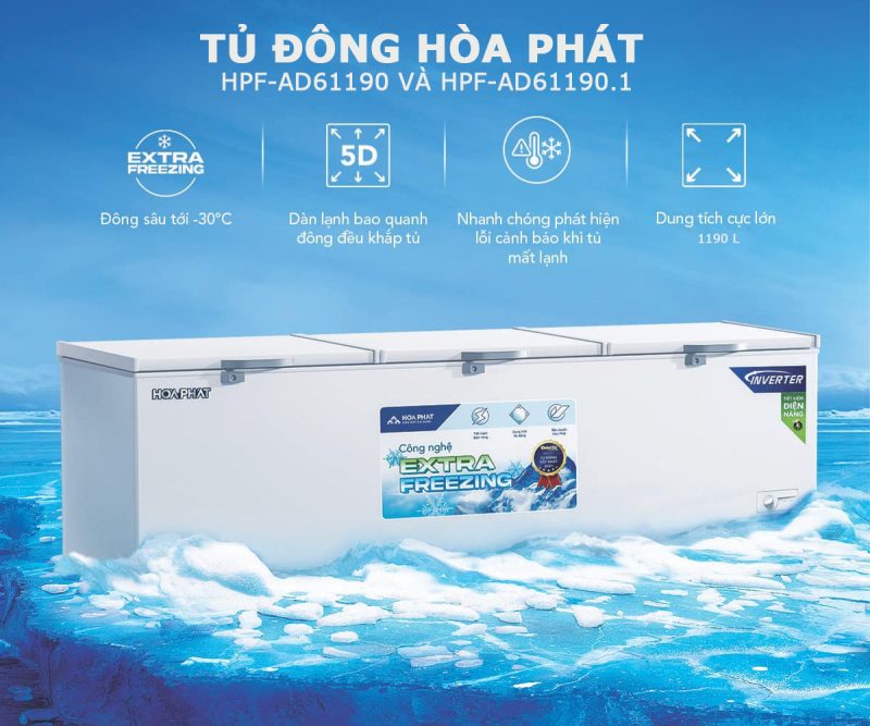 Tủ đông Hòa Phát HPF AD61190 dàn đồng 3 cánh 1190L -30oC