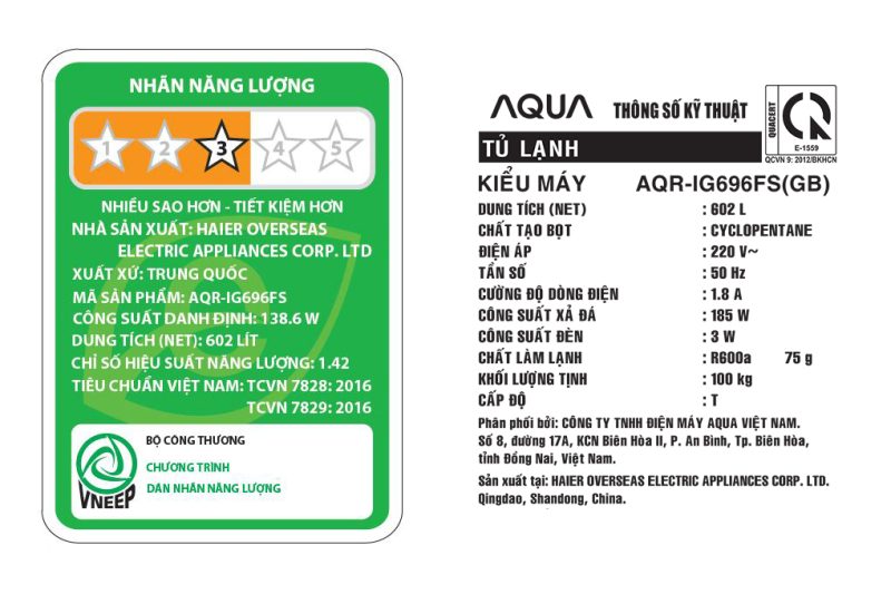 Tủ lạnh Aqua Inverter 602 lít Side By Side AQR-IG696FS GB