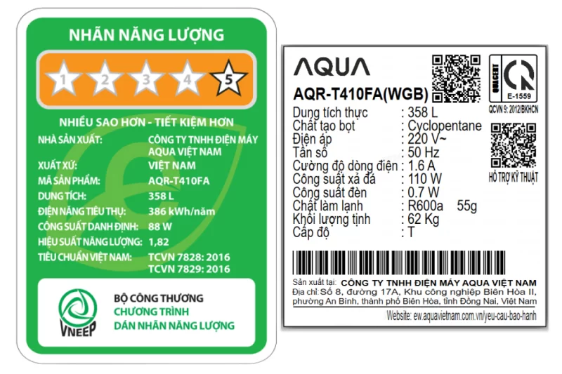 Tủ lạnh Aqua Inverter 358 lít AQR-T410FA(WGB) (2 cánh)