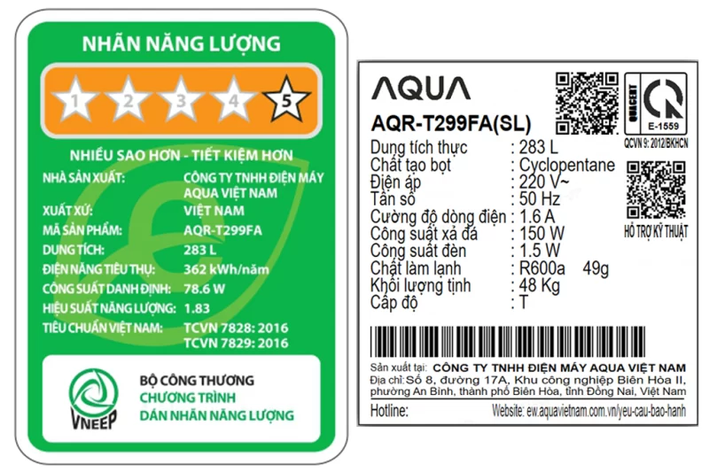 Tủ lạnh Aqua Inverter 283 lít AQR-T299FA(SL) (2 cánh)