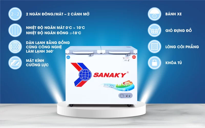 Tủ đông Sanaky VH-2899W2KD,220 lít, 2 ngăn đông