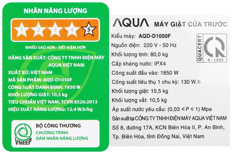 Máy giặt Aqua 10.5kg Inverter AQD-A1051G.S