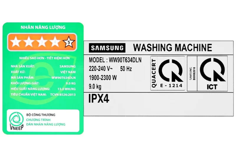 Máy Giặt Samsung Inverter 9 kg WW90T634DLN/SV Cửa Ngang