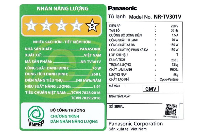 Tủ lạnh Panasonic Inverter 268 lít NR-TV301BPKV (2 cánh)