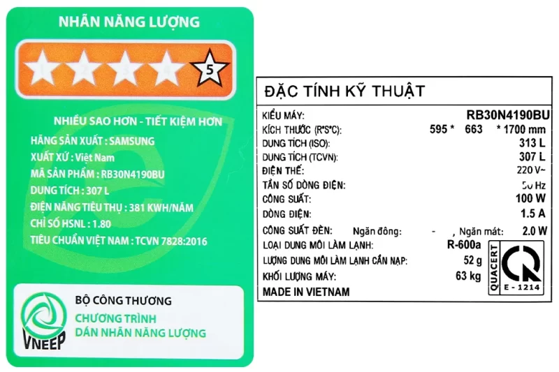 Tủ lạnh Samsung Inverter 307 lít RB30N4190BU/SV (2 cánh)