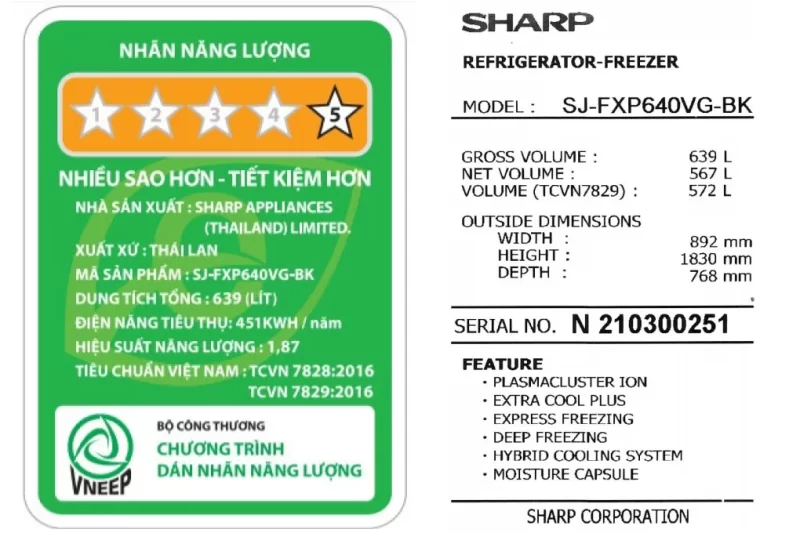 Tủ lạnh Sharp Inverter 572 lít SJ-FXP640VG-BK (4 cánh)