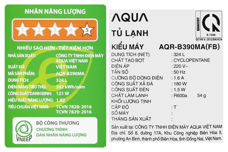 Tủ lạnh Aqua Inverter 324 lít AQR-B390MA(HB)