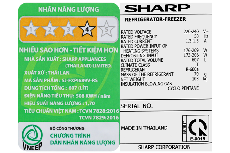 Tủ lạnh Sharp Inverter 607 lít Multi Door SJ-FXPI689V-RS