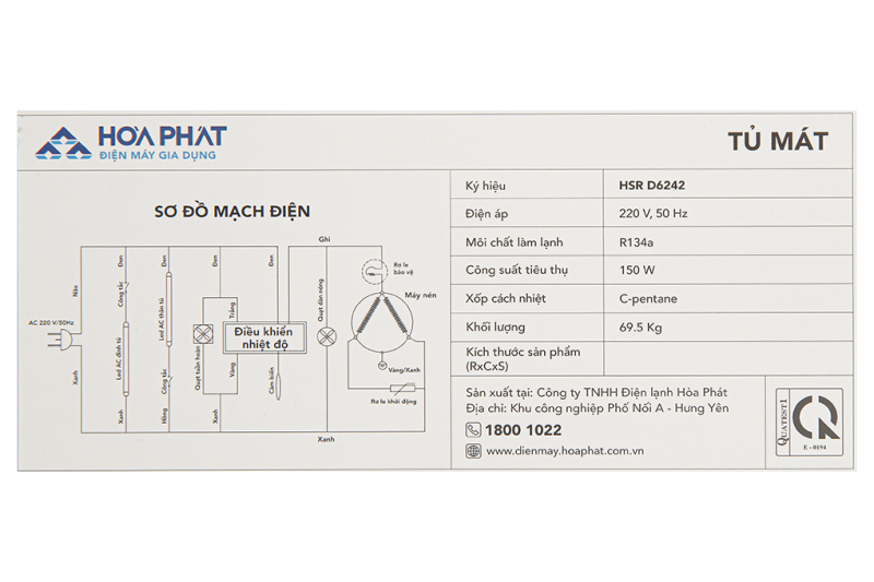 Tủ mát Hòa Phát HSR D6242 242L 1 cánh dàn đồng